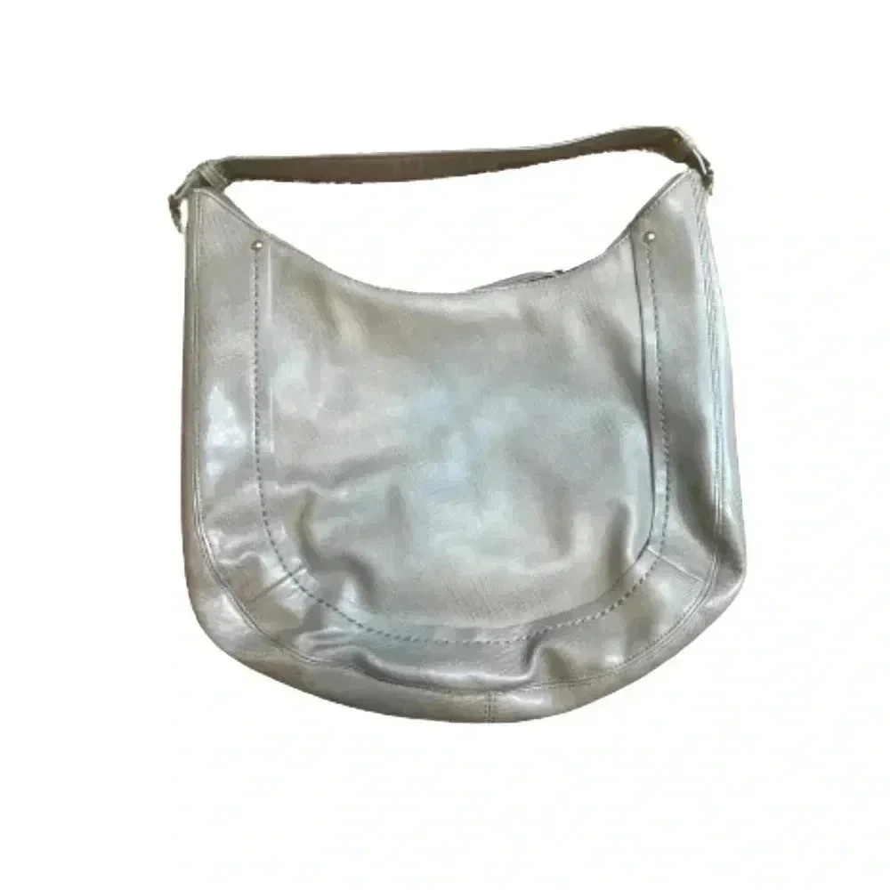 MMS HOBO VEAGAN LEATHER BAG TAUPE GRAY GOLD‎ HARDWARE ZIPPER CLOSURE MEDIUM SIZE